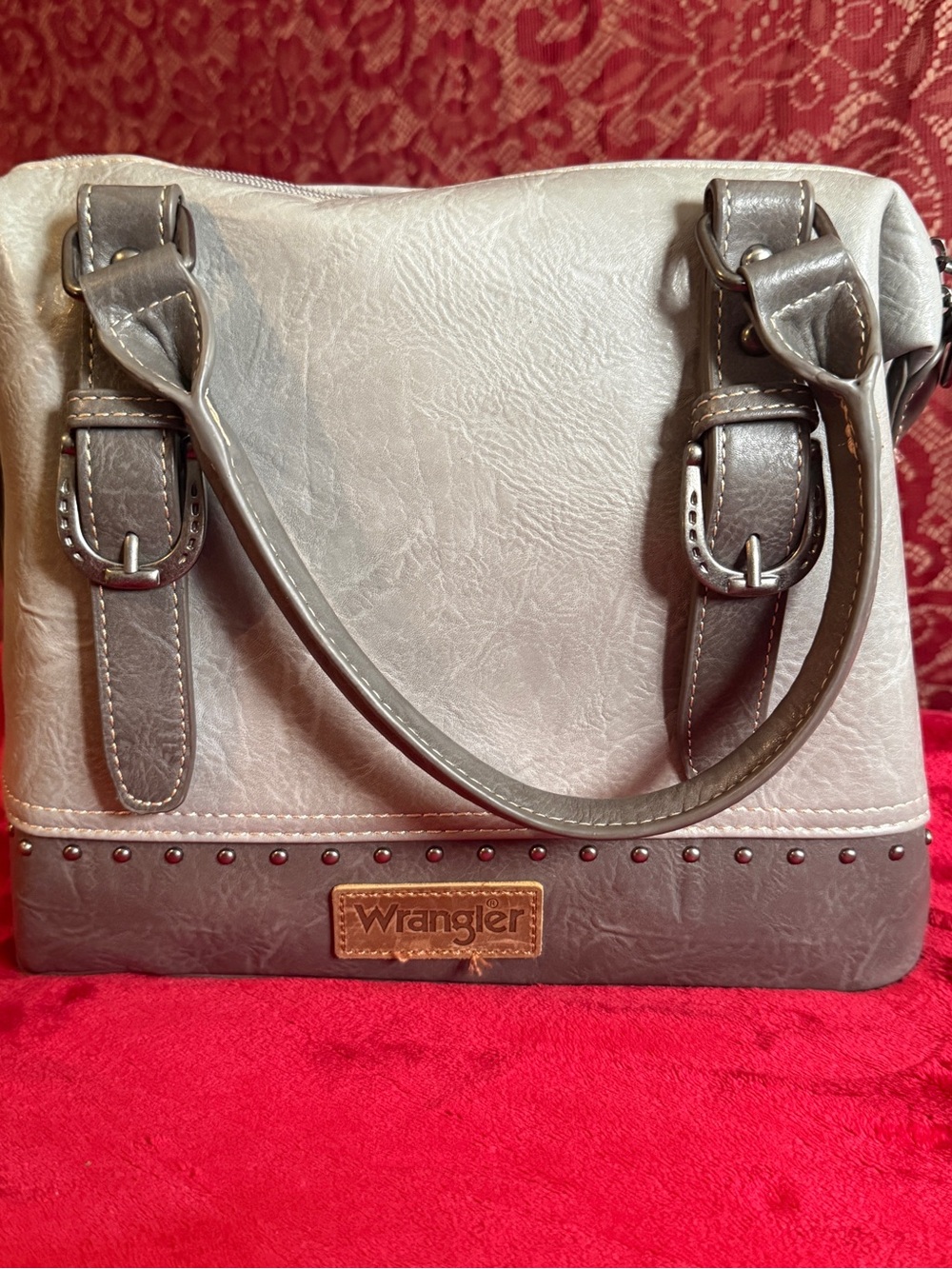 Wrangler Two Tone Grey Studded Western Satchel Crossbody Shoulder Bag Purse